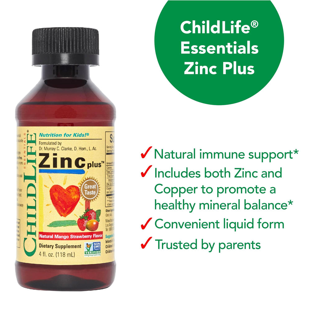 Packaging of ChildLife Zinc Plus (4 fl oz bottles, pack of 3)