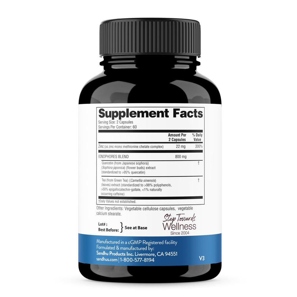 800 mg ionophore zinc capsules with Quercetin and Green Tea extract