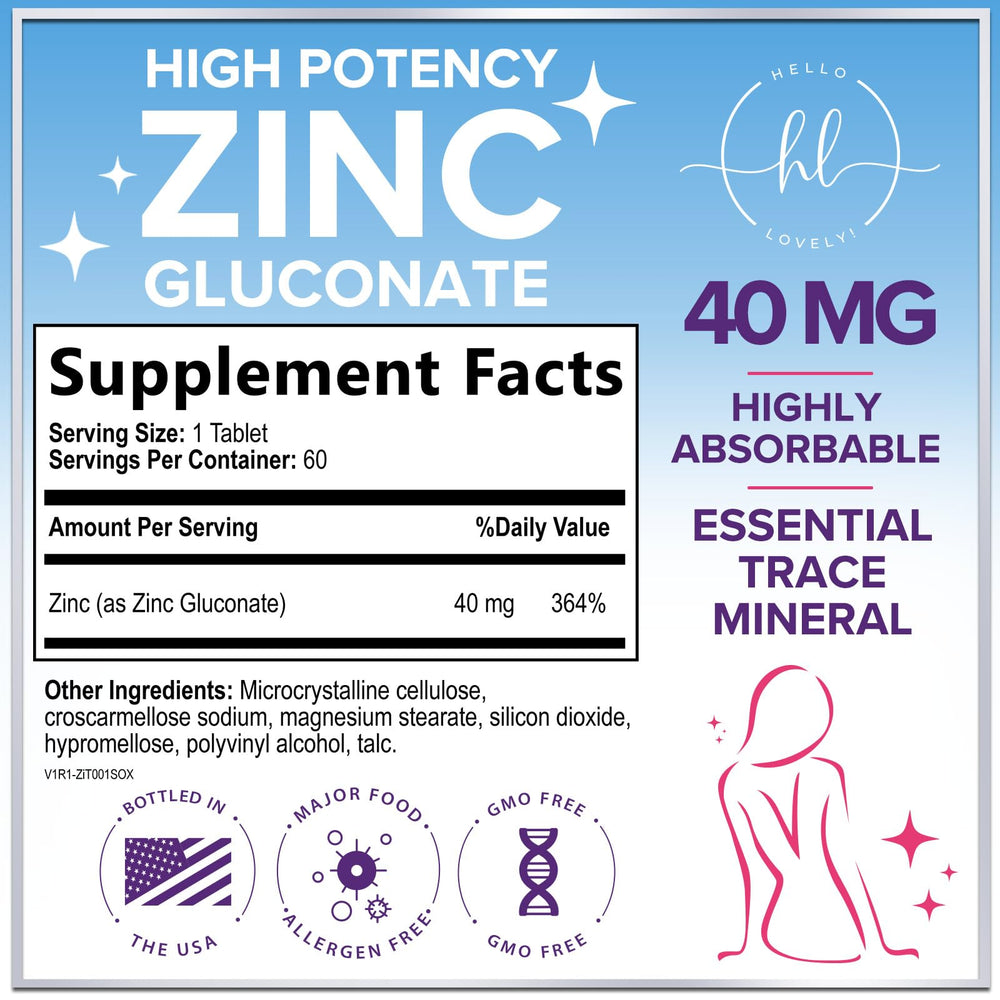 Zinc gluconate 40 mg supplement bottle