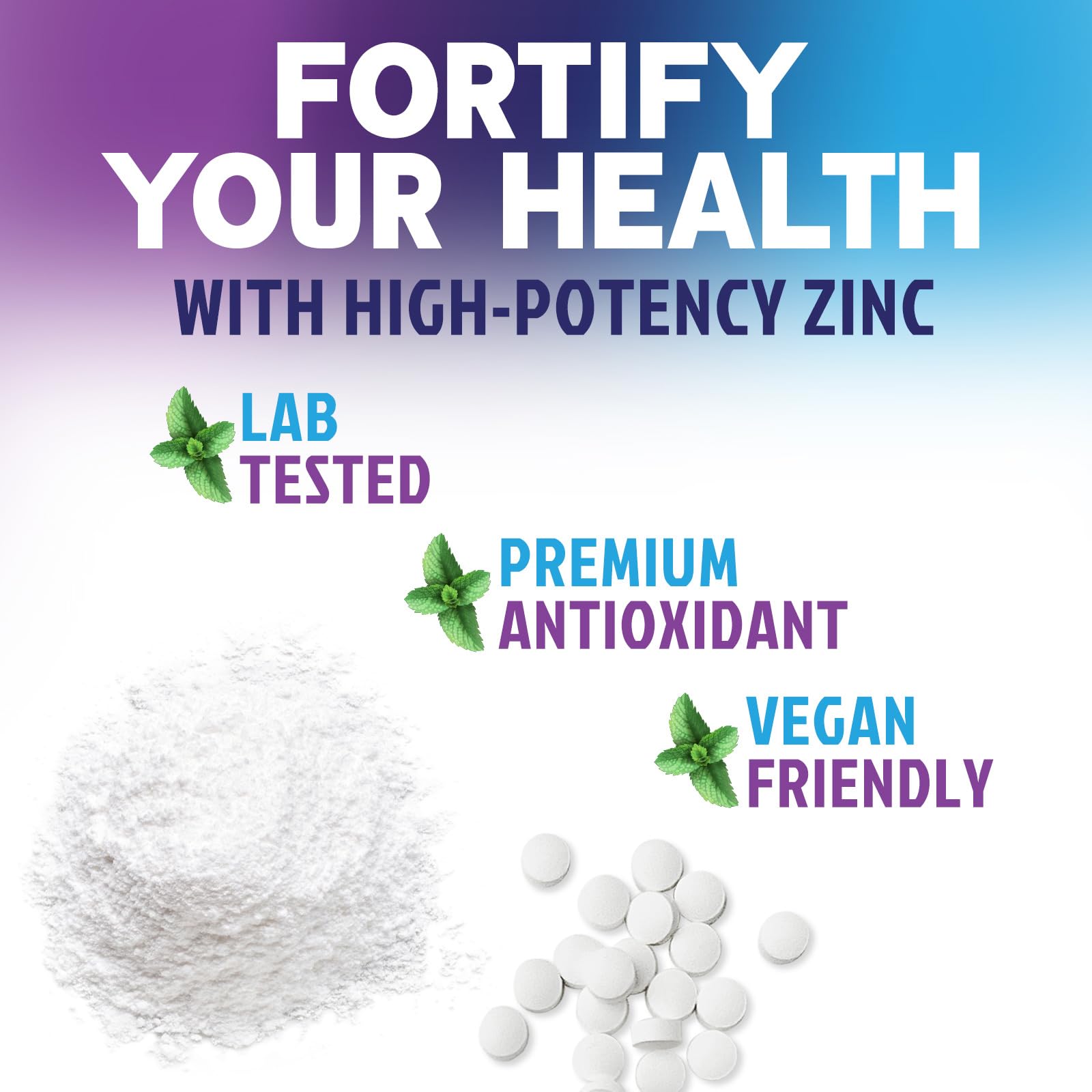 Zinc supplement tablet beside bottle