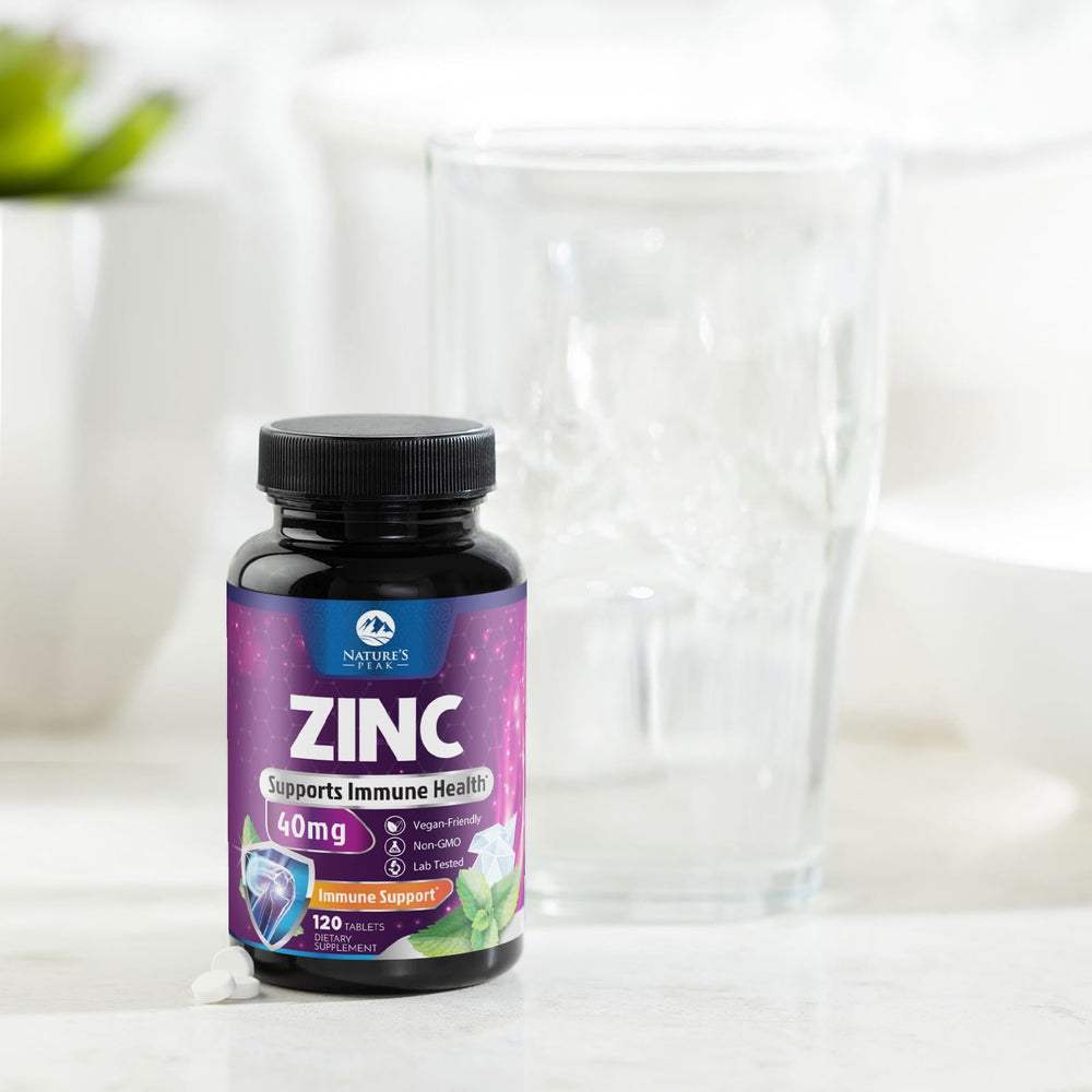 Nature's Peak Zinc 40mg product box and bottle