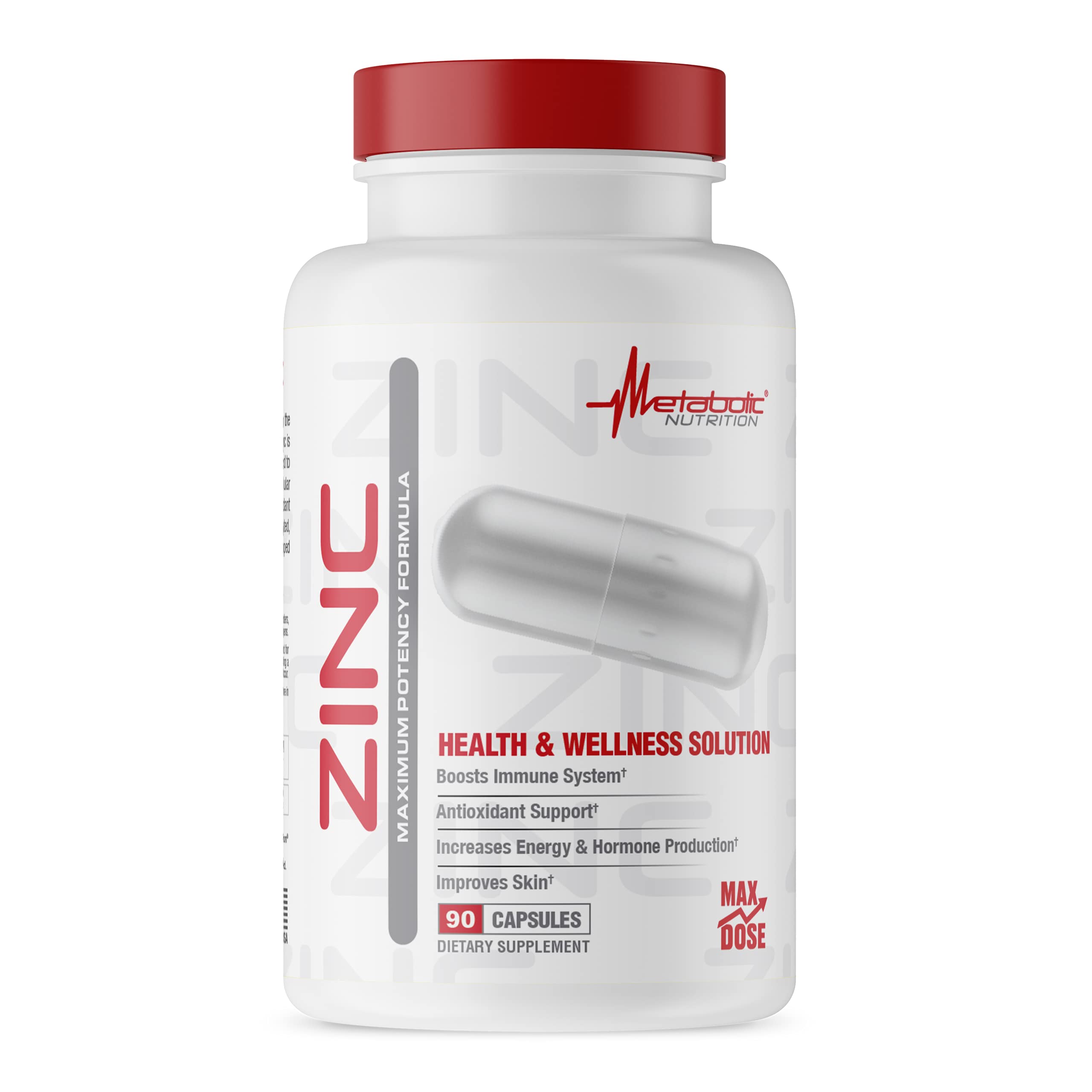 Zinc supplement bottle by Metabolic Nutrition with 90 capsules