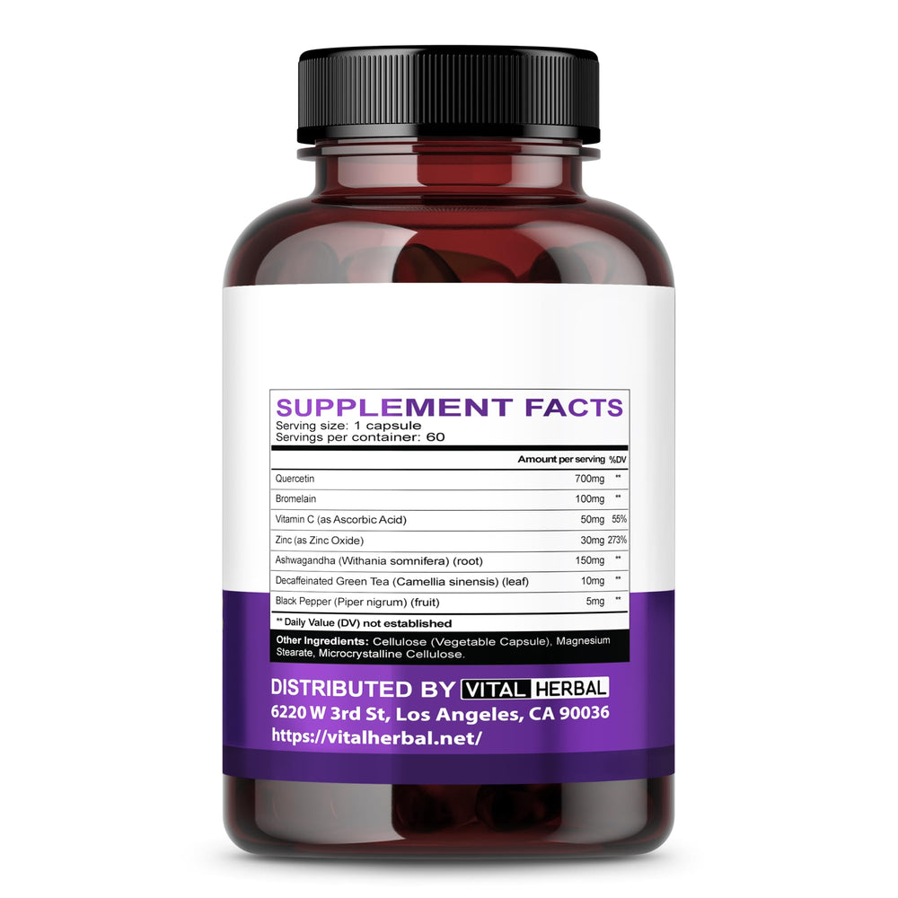 Zinc, Vitamin C, Bromelain and 60 capsules on bottle