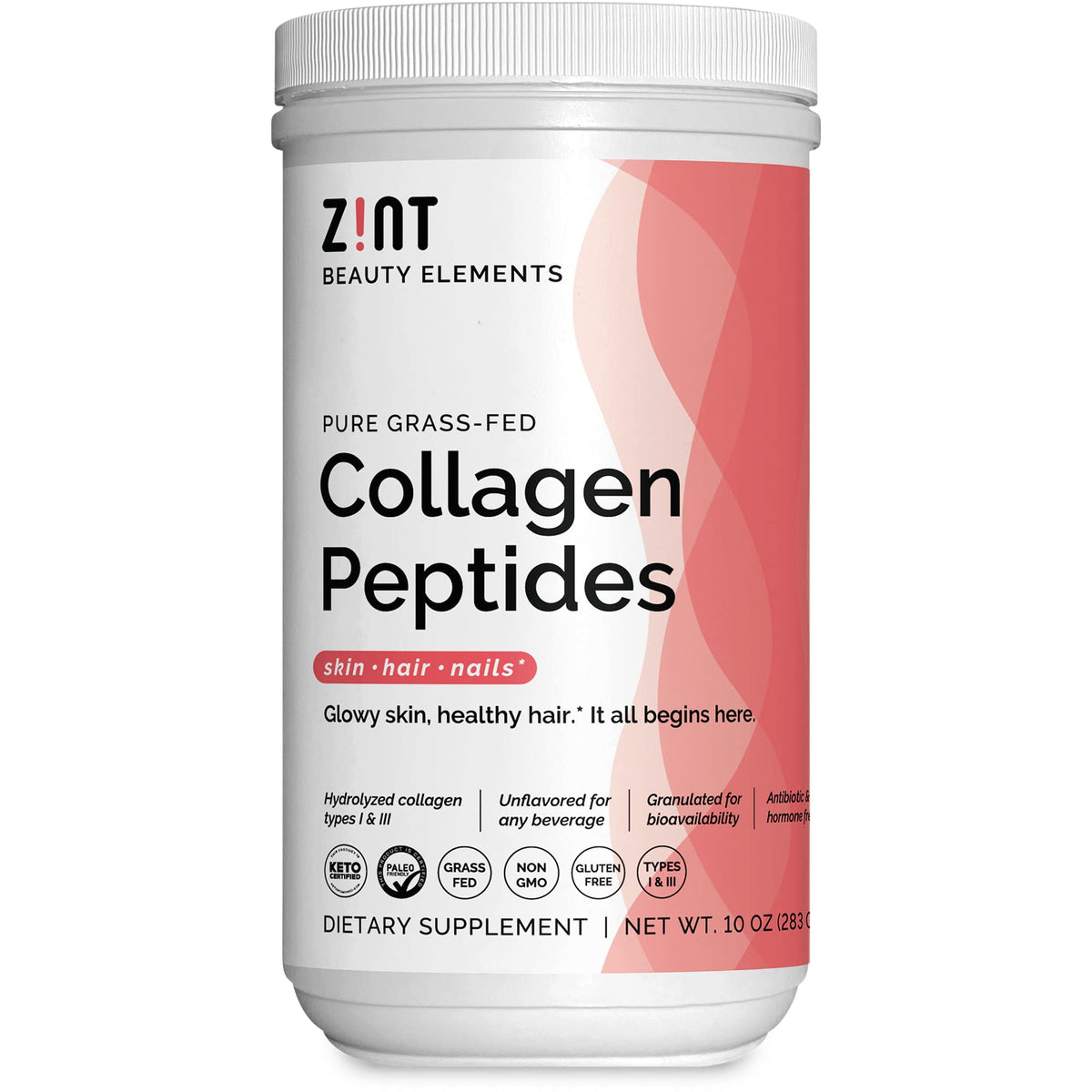 Front view of Zint Collagen Peptides Powder 10 oz container