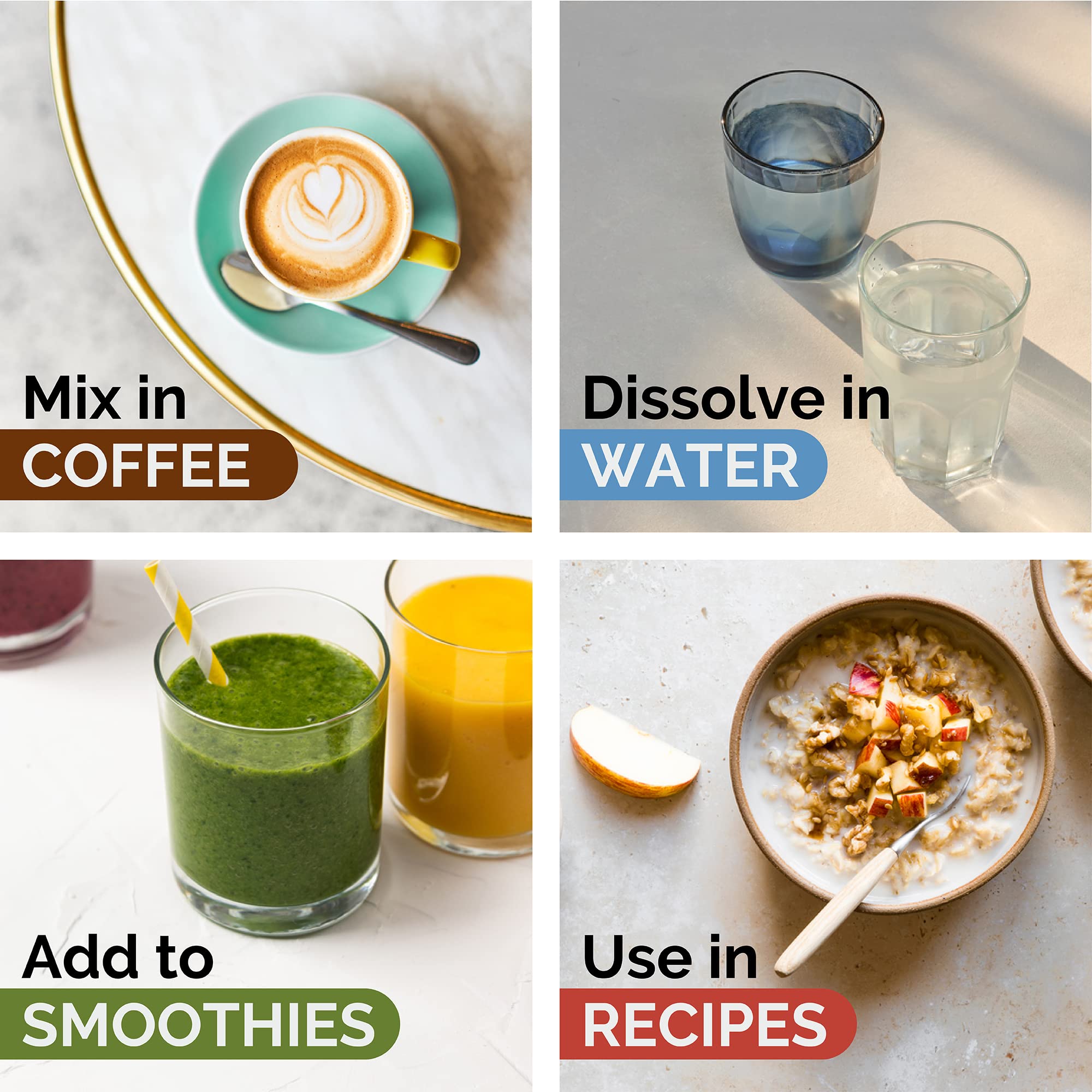 Collagen powder dissolving easily in coffee