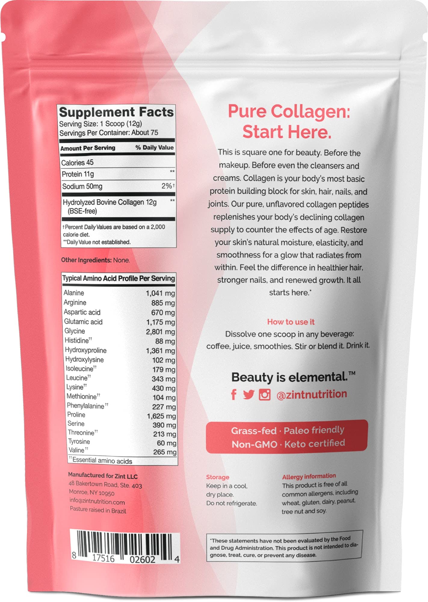 Unflavored collagen powder mixes smoothly with liquids
