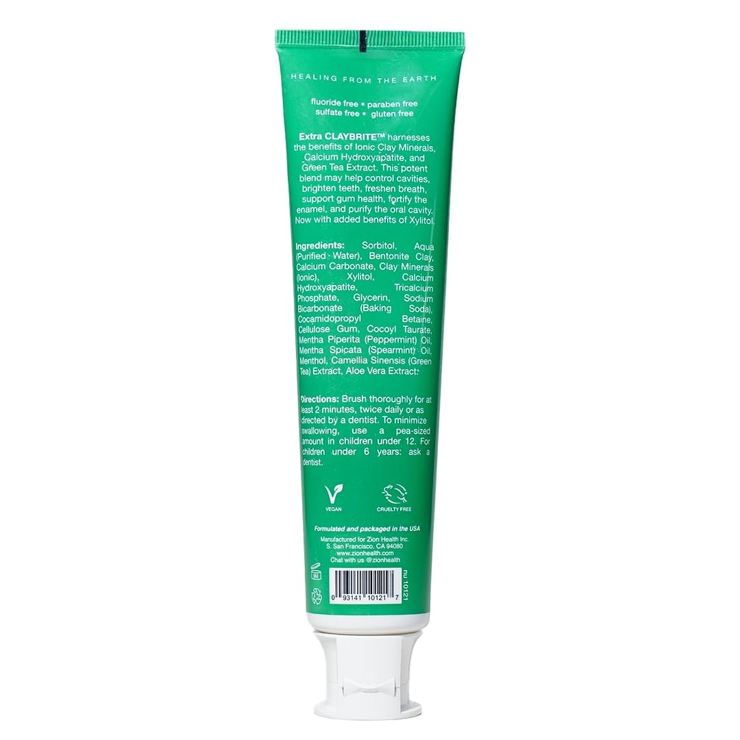 Claybrite toothpaste tube with mint flavor close-up