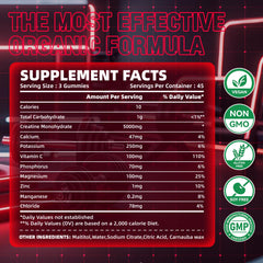 Serving size showing 3 gummies equals 5g creatine monohydrate
