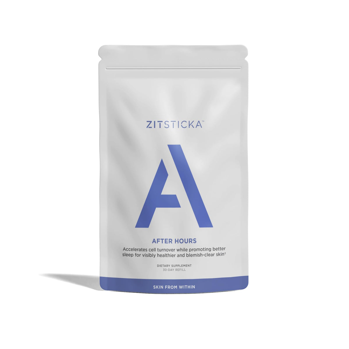 Front view of ZitSticka Vitamin Acne Supplement bottle (30 natural caps)