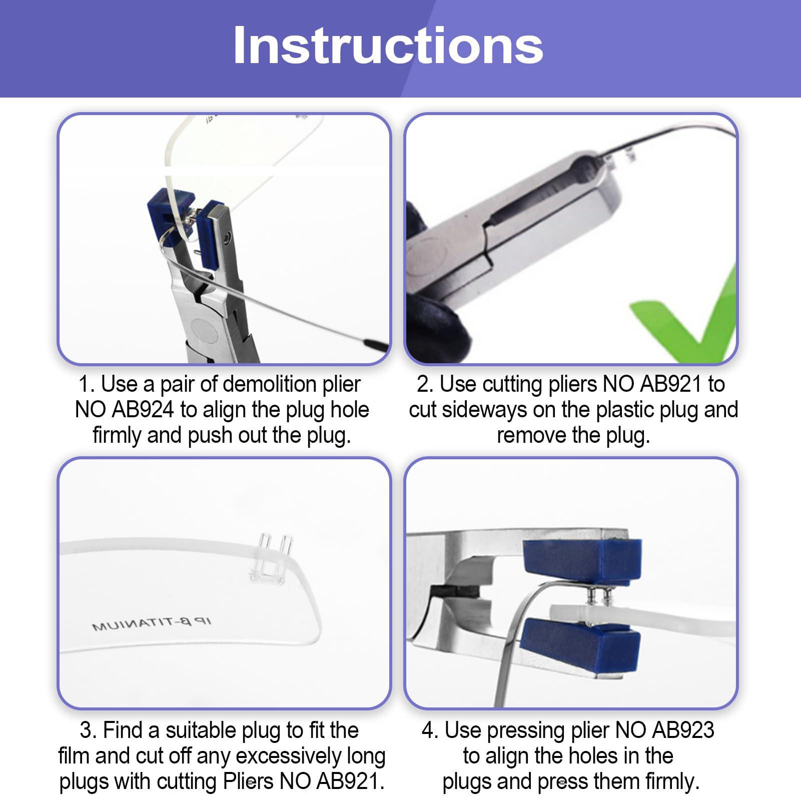 Stainless steel glasses repair tools with plastic tip covers
