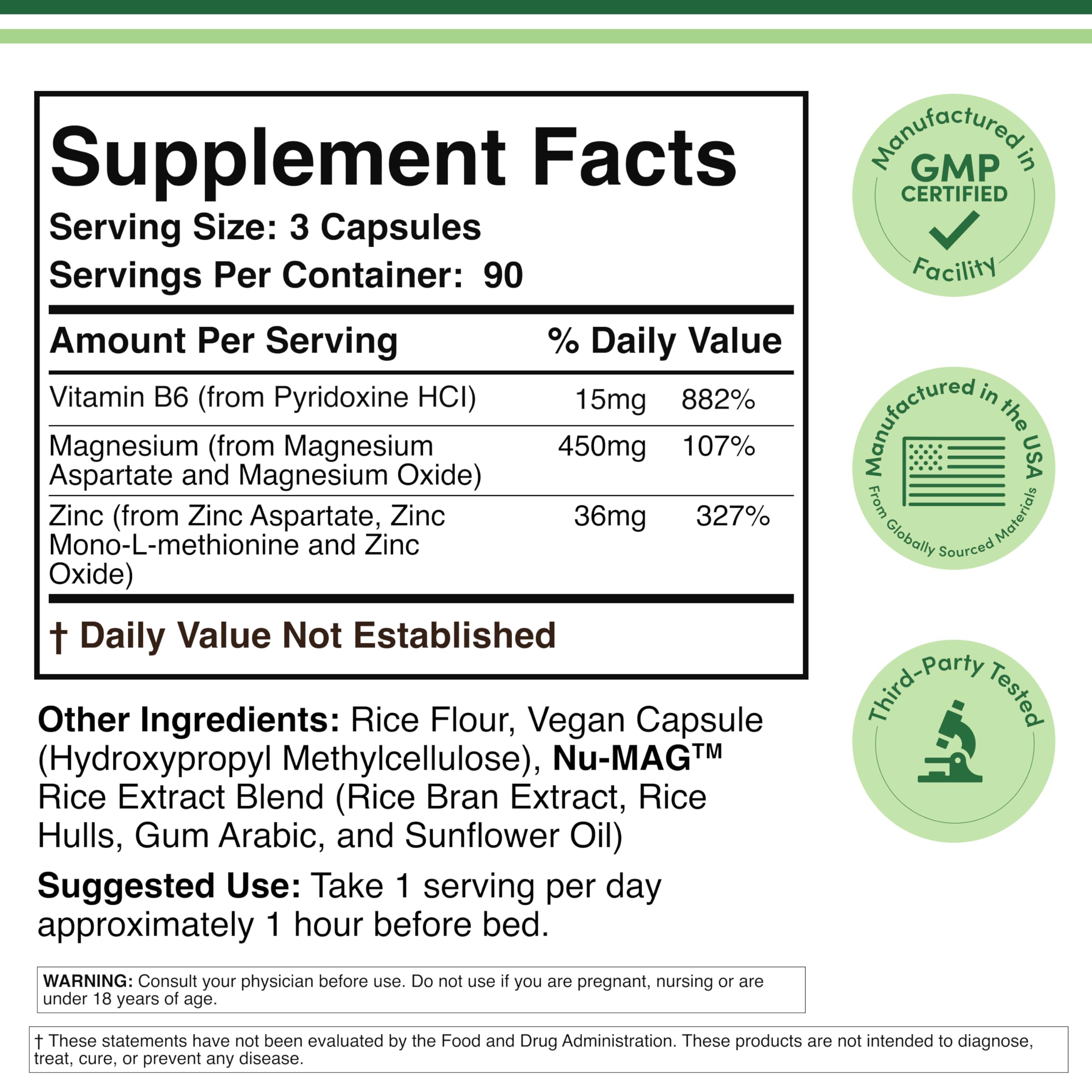 Magnesium element 450mg in ZMA formula