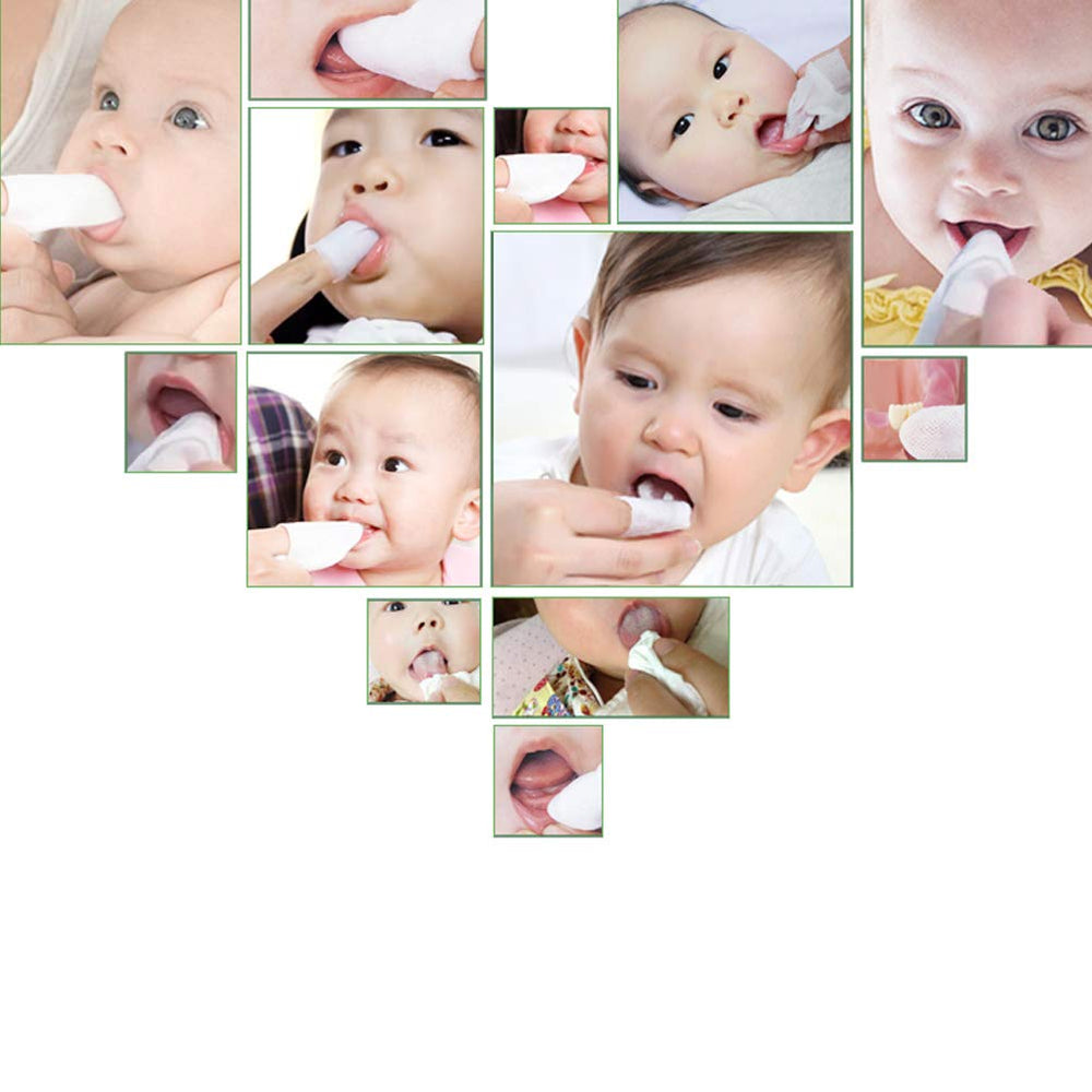 Package showing 120 pieces of baby teeth soft gauze