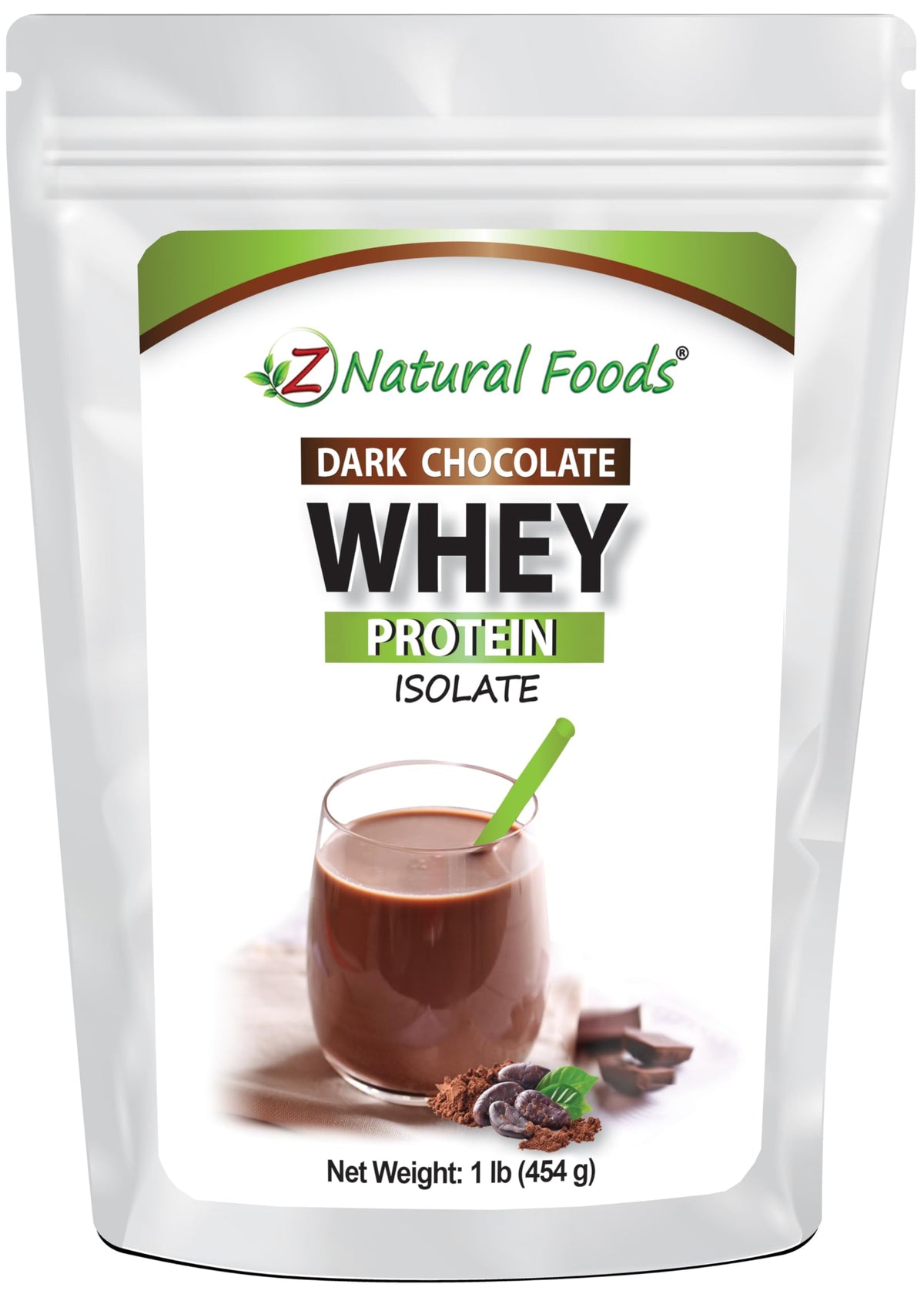 Z Natural Foods whey protein isolate dark chocolate packaging signals premium quality for shakes