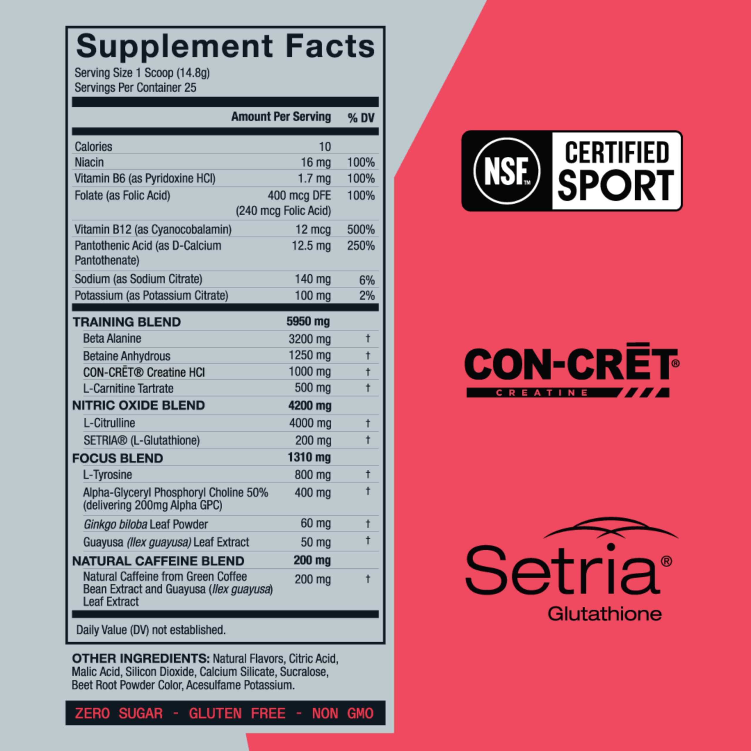 Key ingredients: L-Citrulline, Beta-Alanine, Creatine, Caffeine