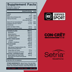 Ingredient list for ZOA+ Cherry Lime pre workout