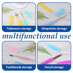 Seven-color Zofunny travel toothbrush cases arranged for travel or classroom use