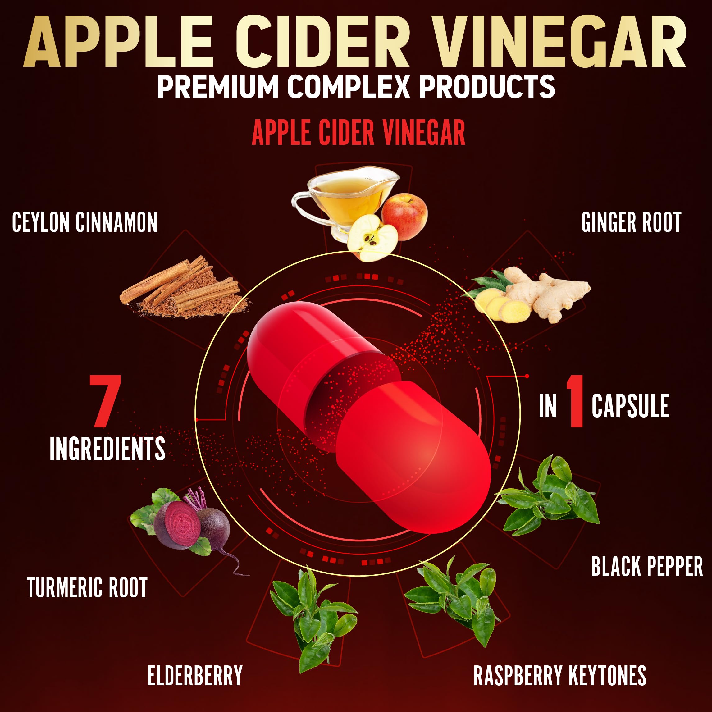 Ingredients include Apple Cider Vinegar, Ceylon Cinnamon, Ginger Root, Turmeric Root, Raspberry Keytones, and Black Pepper