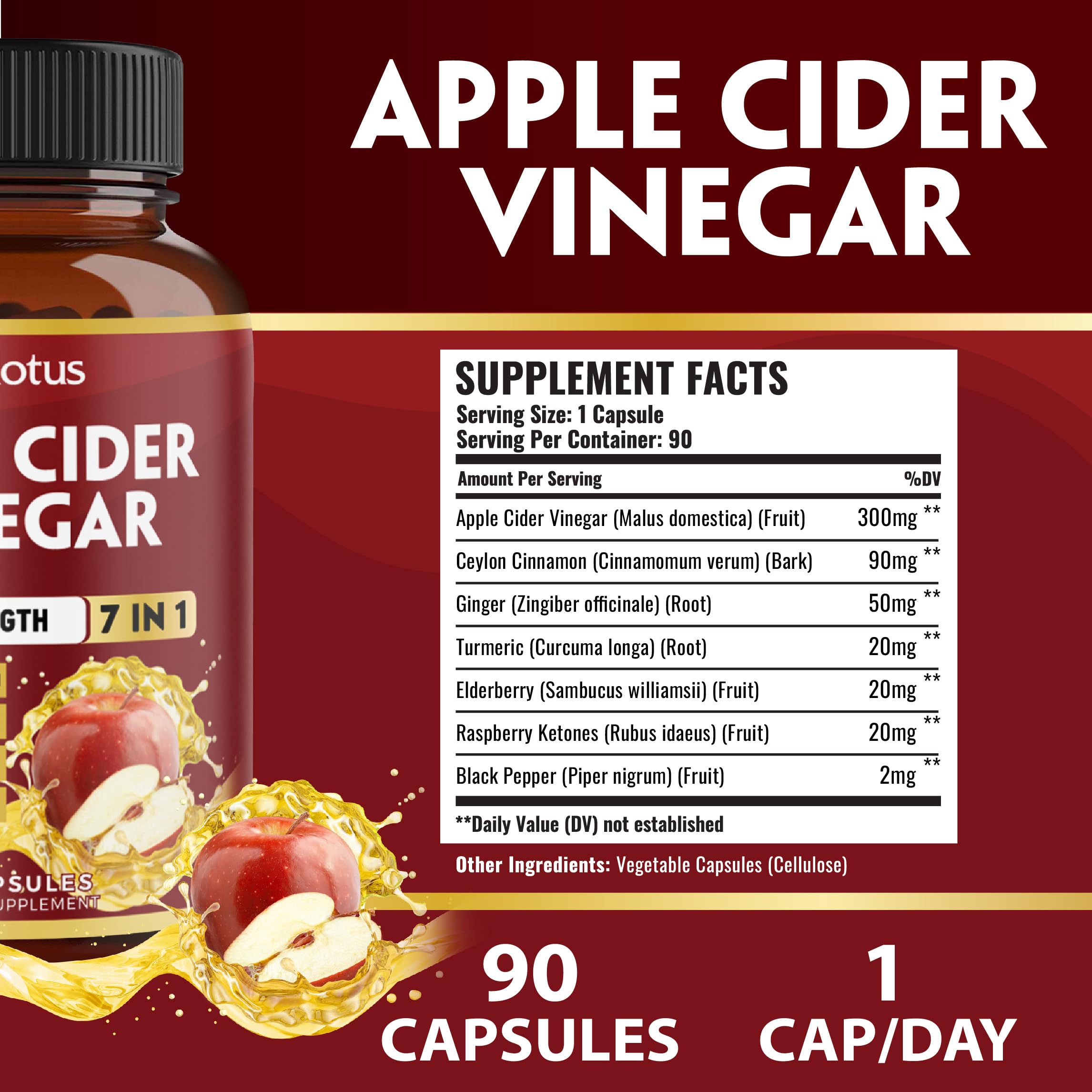 Product label for Zolotus 7 in 1 Apple Cider Vinegar Capsules