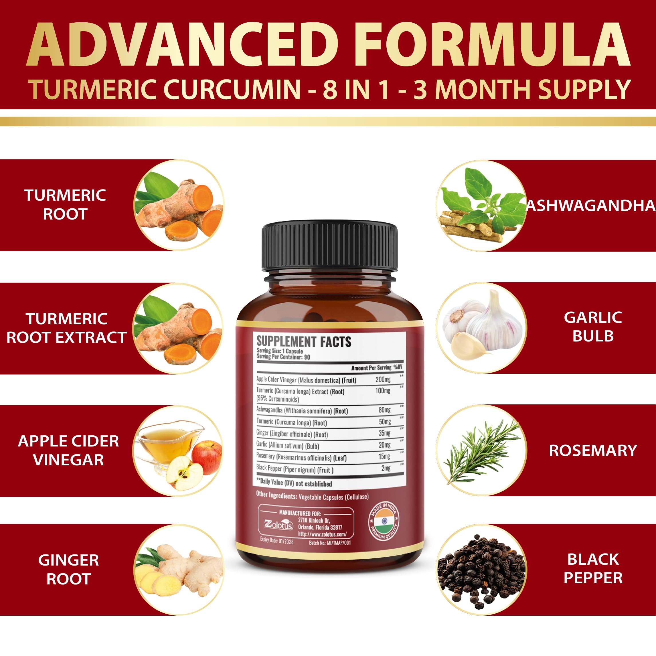 Zolotus arranged turmeric ginger garlic raw ingredients for transparency