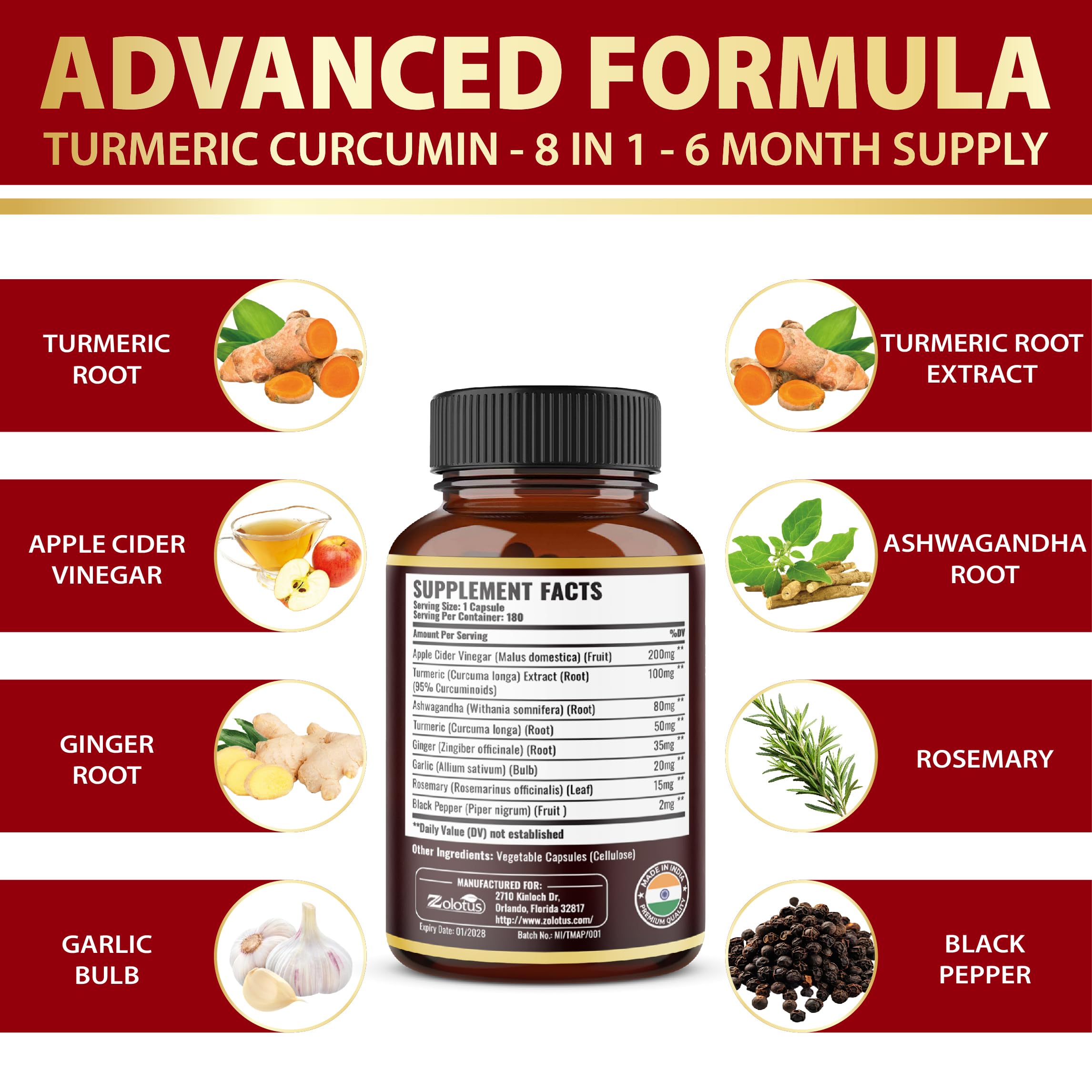 Zolotus 180-count display with capsules and calendar showing six-month supply benefit