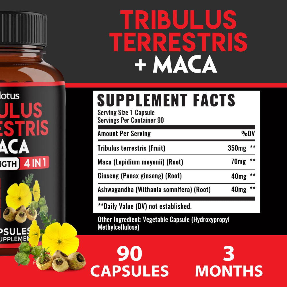 Close-up of Zolotus Tribulus capsules and ingredients label