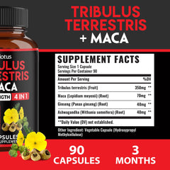 Close-up of Zolotus Tribulus capsules and ingredients label