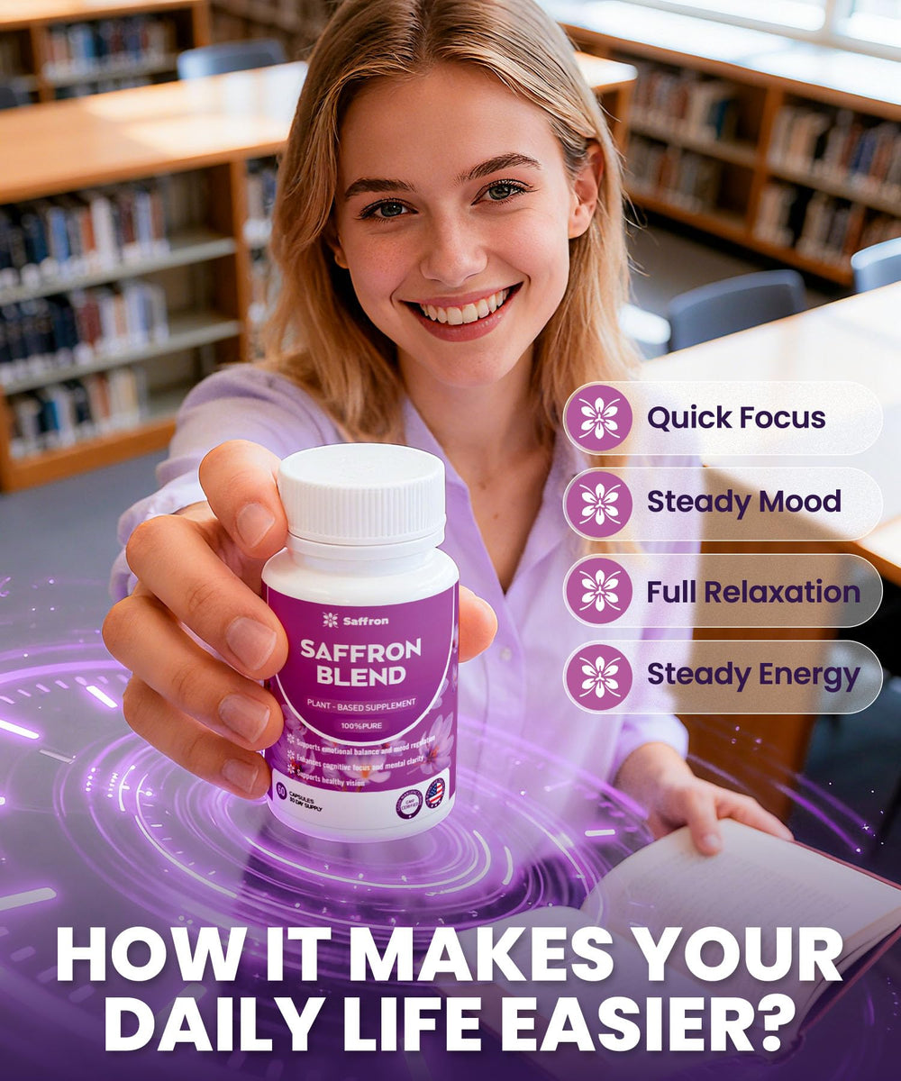 Key ingredients highlight: saffron extract, Rhodiola, L-Theanine, Magnesium, Piperine