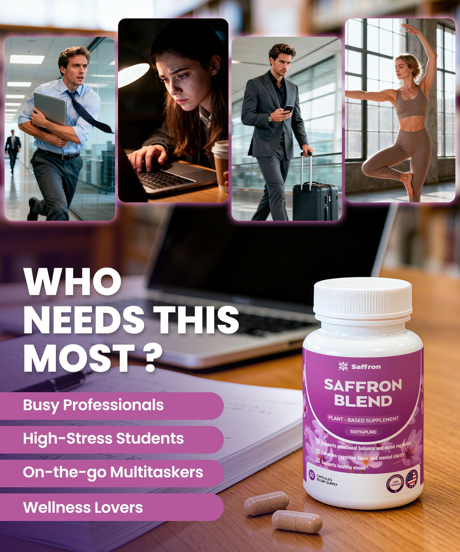 On-the-go lifestyle setting with bottle on a desk