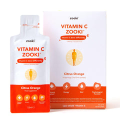 Front of Zooki Liposomal Vitamin C 1000mg liquid box with 14 sachets