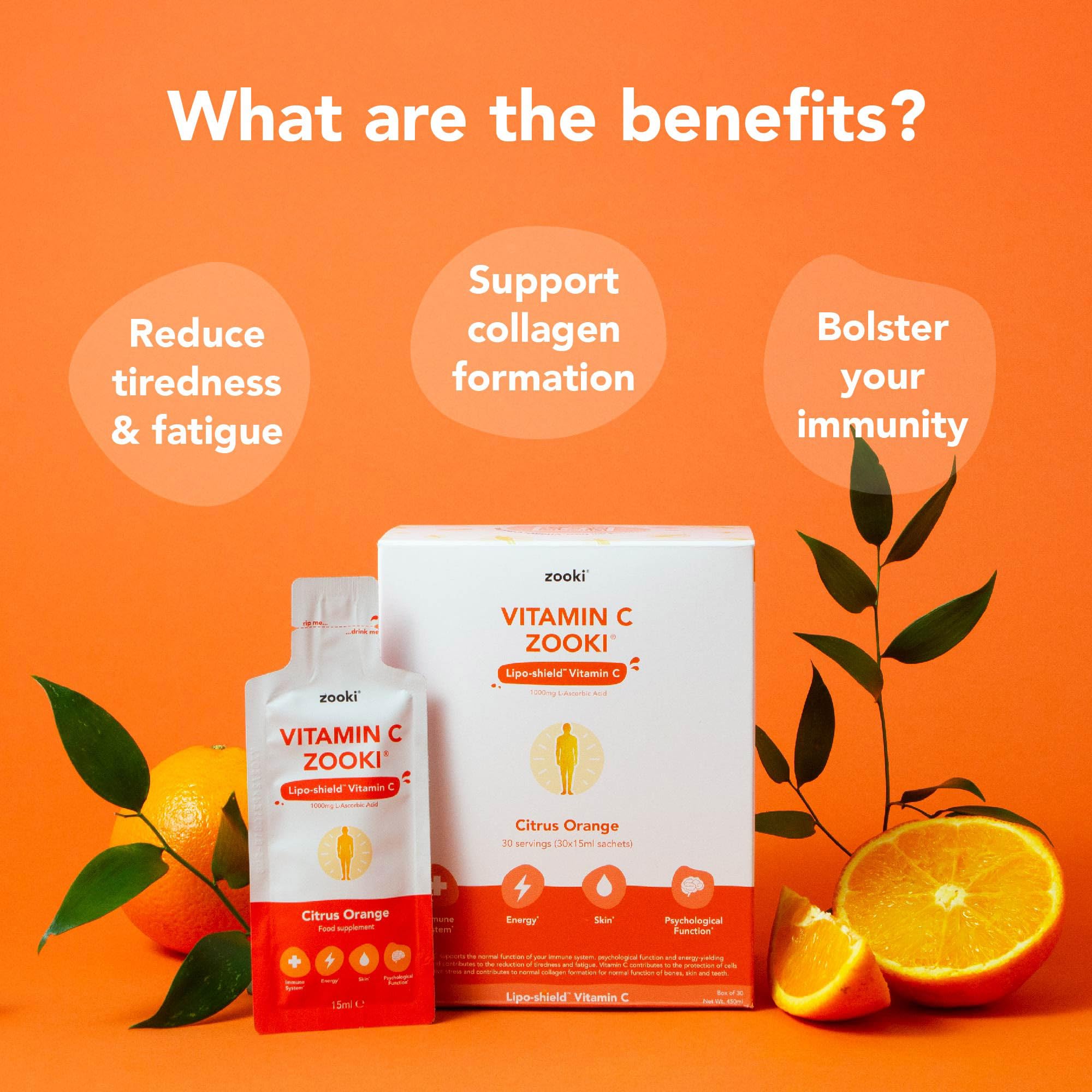 Citrus orange label on Zooki Liposomal Vitamin C 1000mg liquid