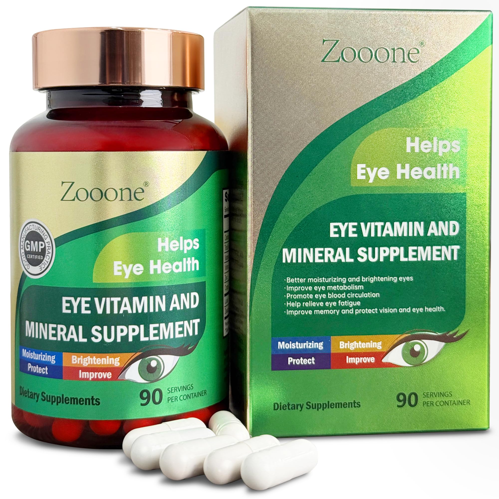 Zooone eye vitamins bottle label showing 90 capsules