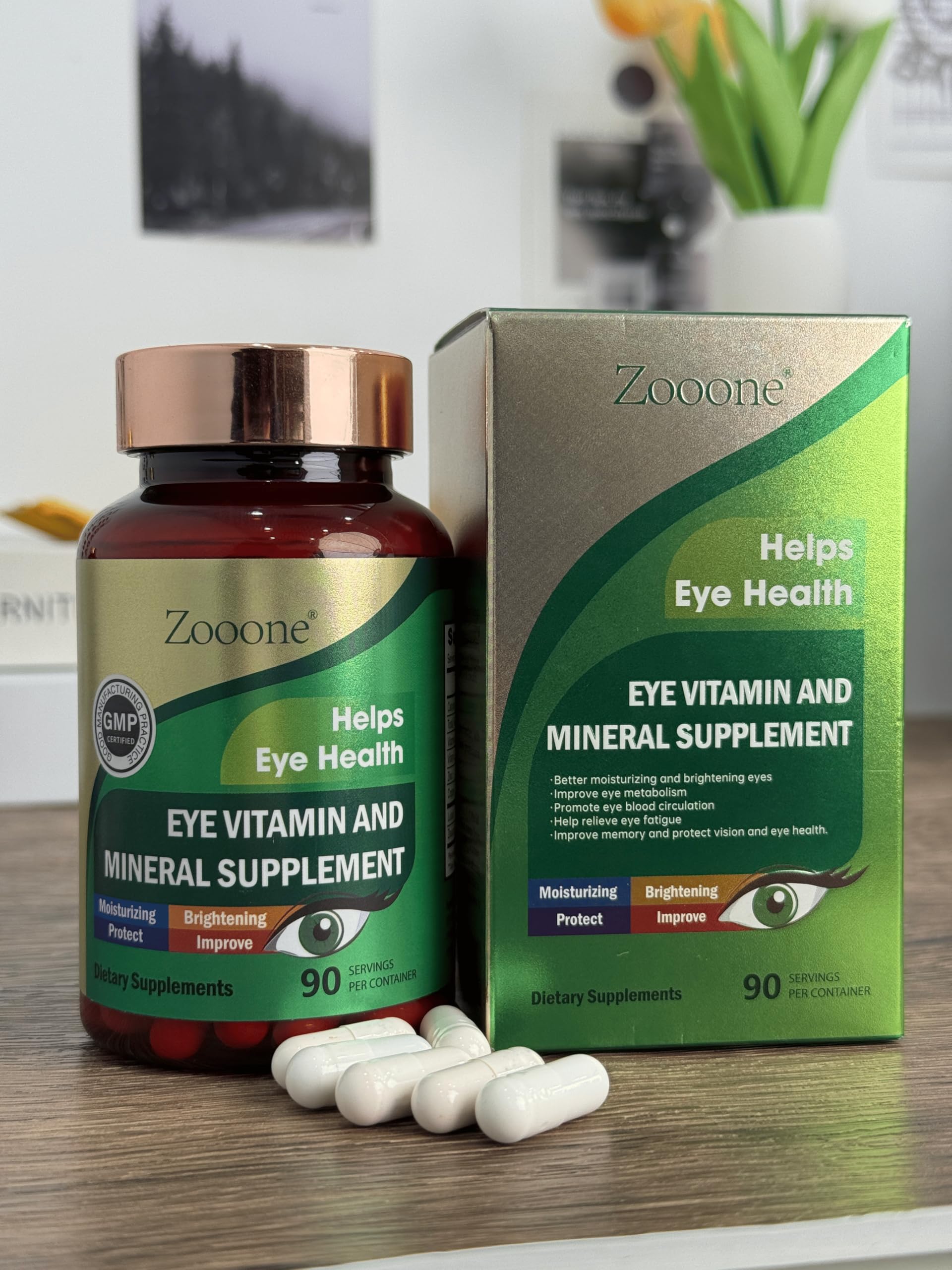 Macular health and vision support graphic with an eye icon