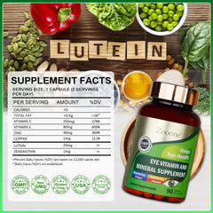 Label highlights lutein, zeaxanthin, zinc, and copper nutrients