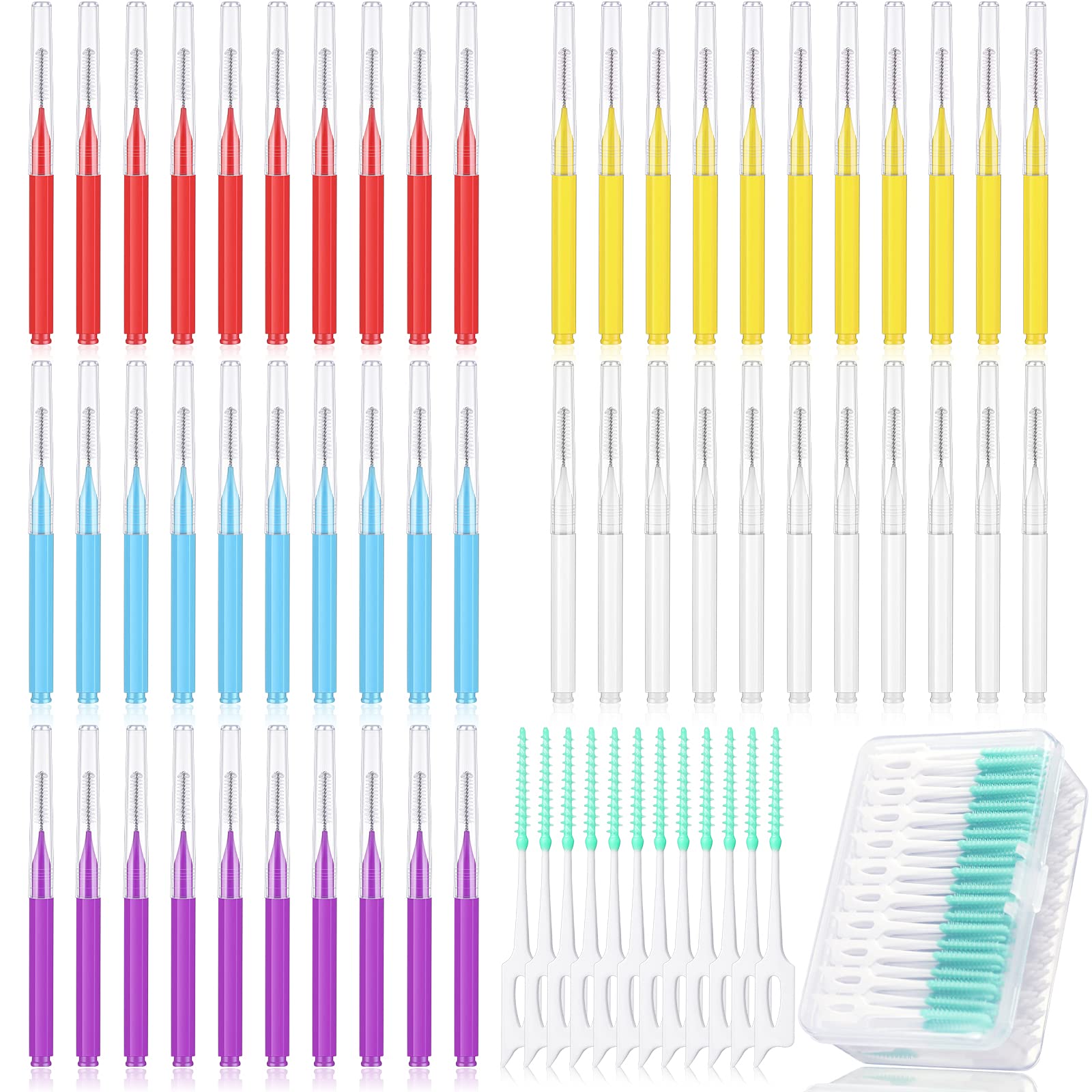 Zopeal interdental brushes in five colors white yellow purple blue red