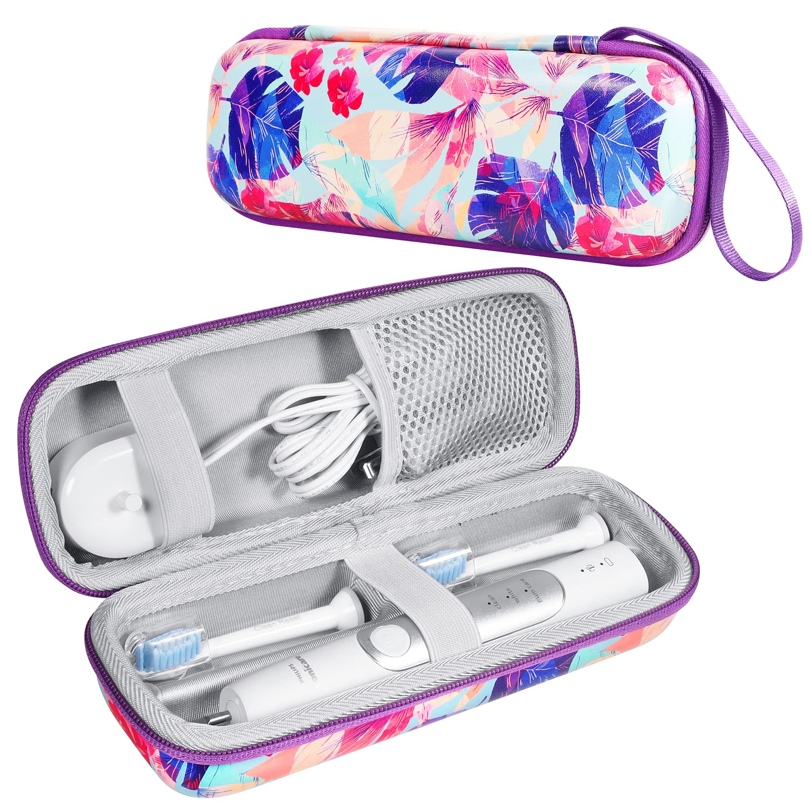 Purple ZORETCO toothbrush travel case exterior with floral pattern
