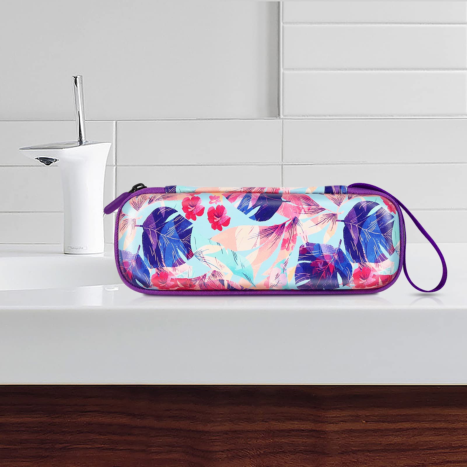 Purple floral ZORETCO travel case close-up