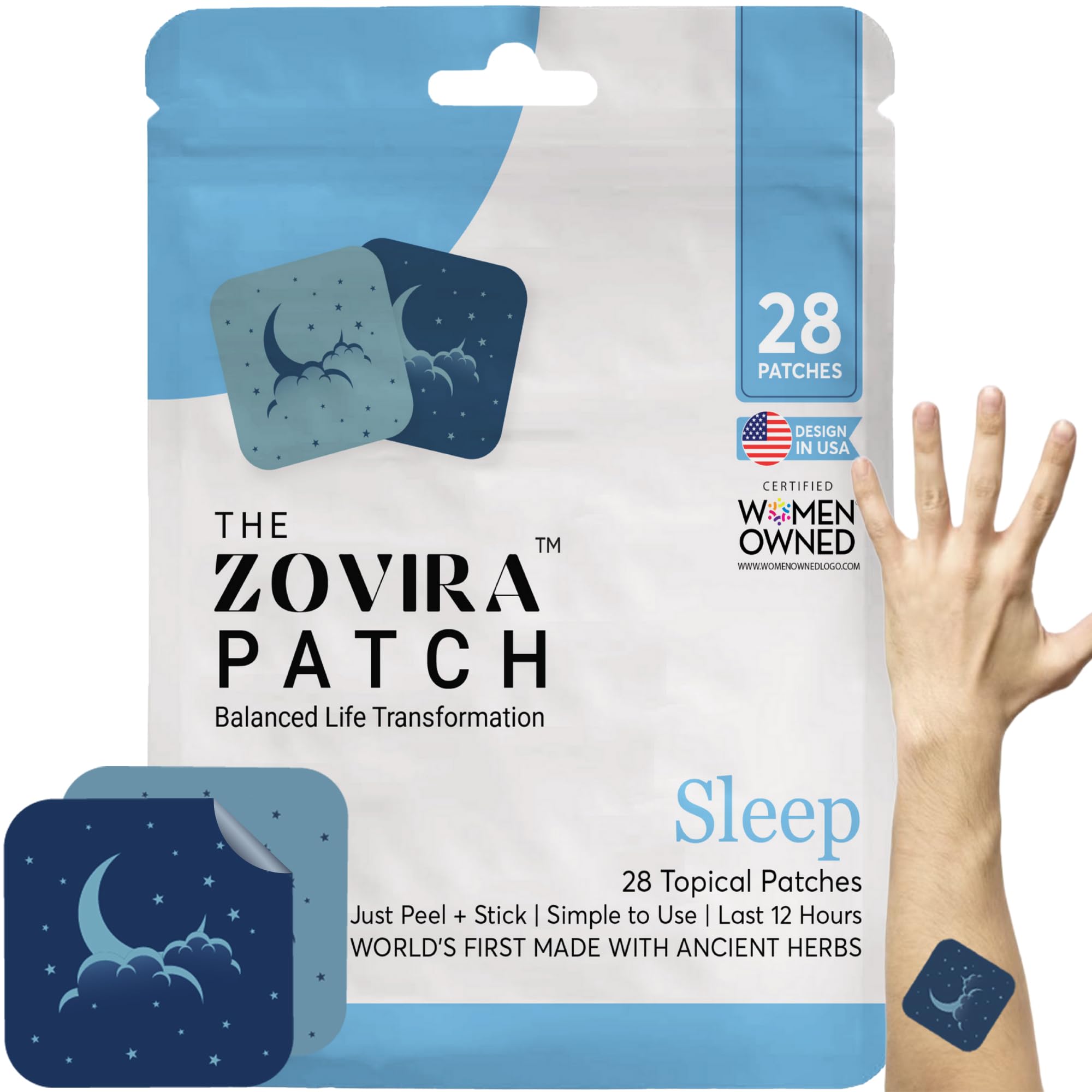 Zovira Sleep Patches for Adults – front view of the product packaging
