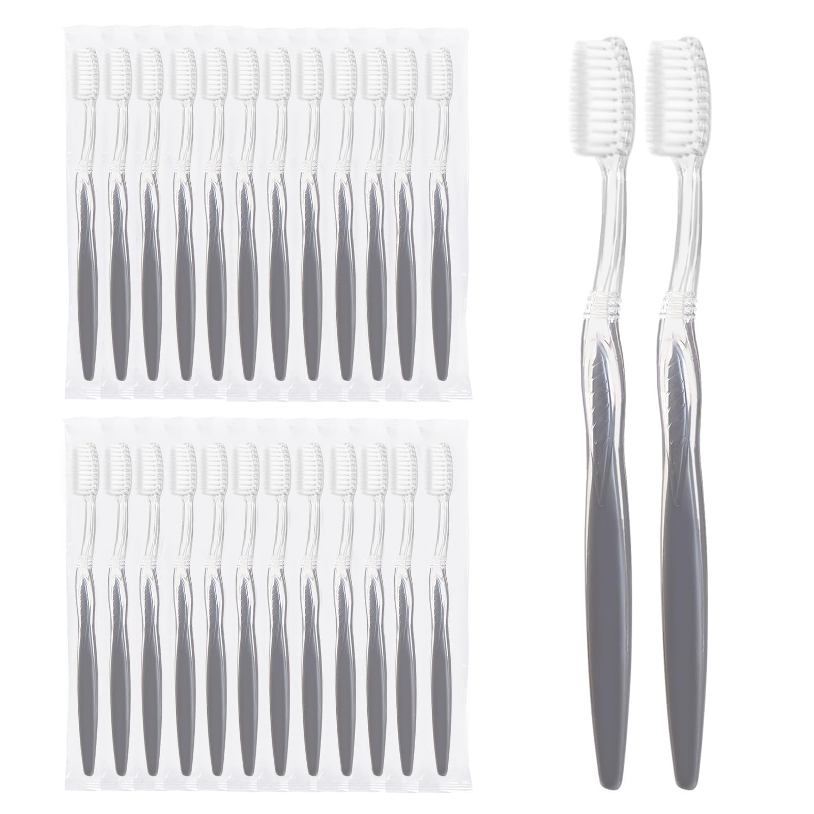 ZSYAYUNA 100 pack toothbrushes, grey, medium, individually wrapped