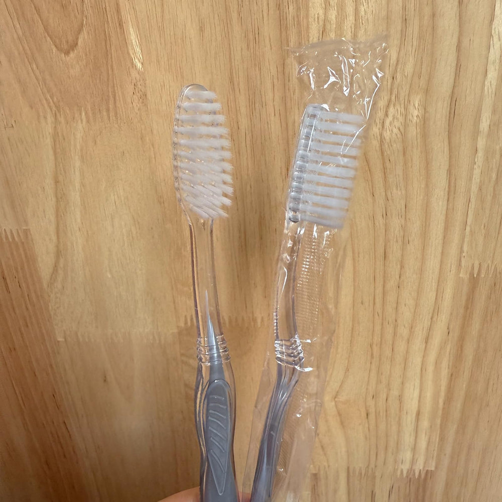 Travel-friendly toothbrushes measuring 7.25 inches and 0.35 oz