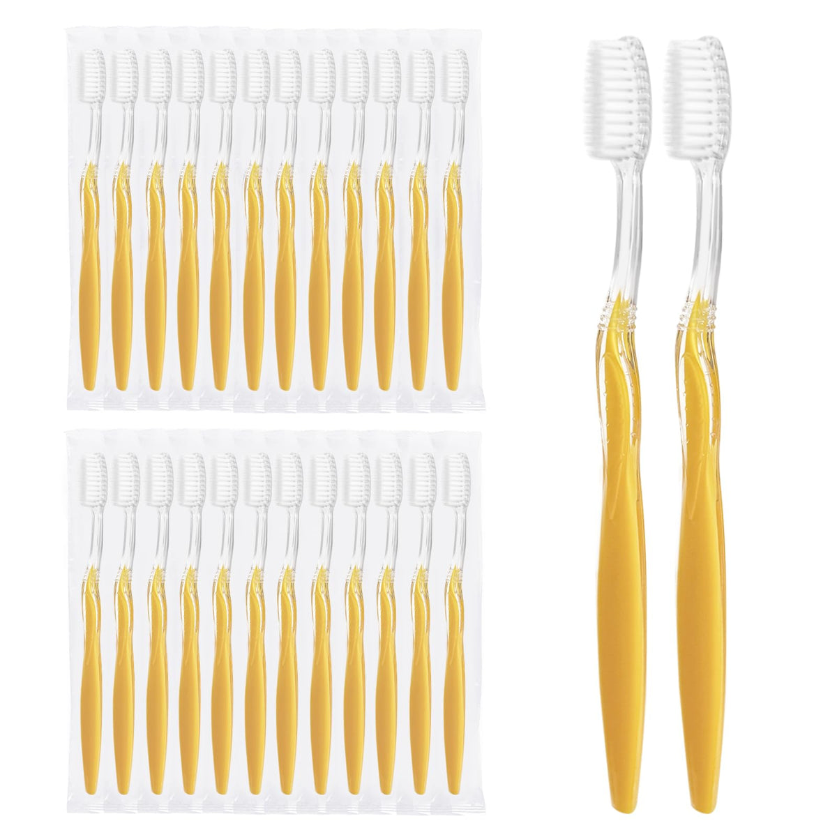 ZSYAYUNA 100-pack toothbrushes, yellow, medium, individually wrapped