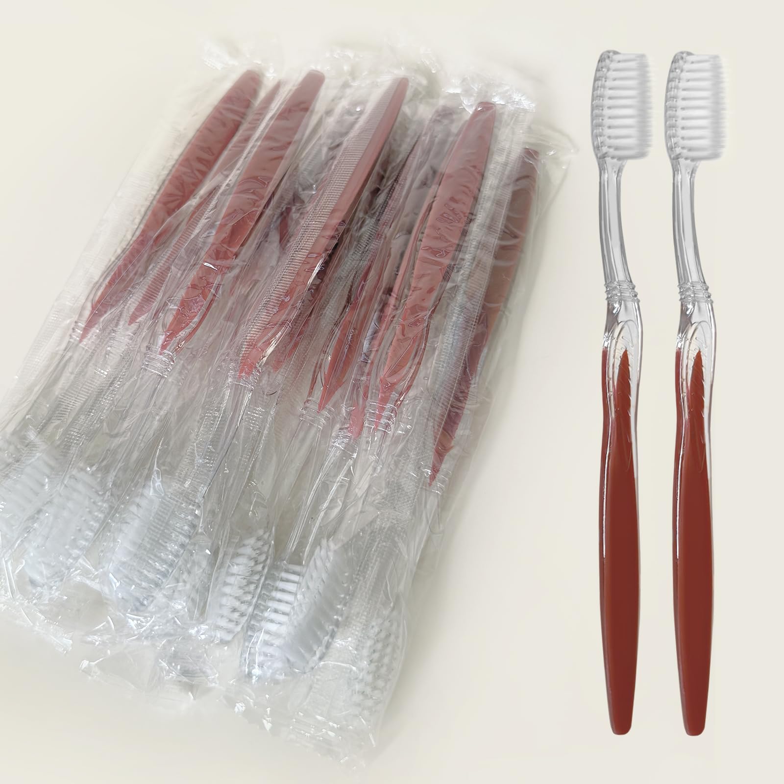 ZSYAYUNA 50-pack bulk disposable toothbrushes in red, individually wrapped