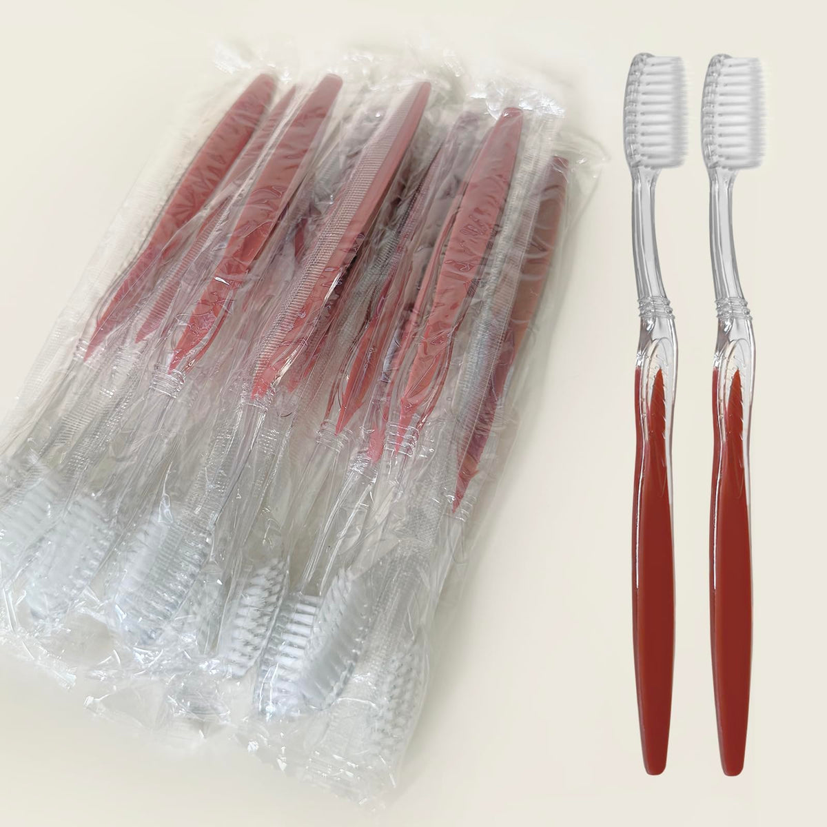 ZSYAYUNA 50-pack bulk disposable toothbrushes in red, individually wrapped