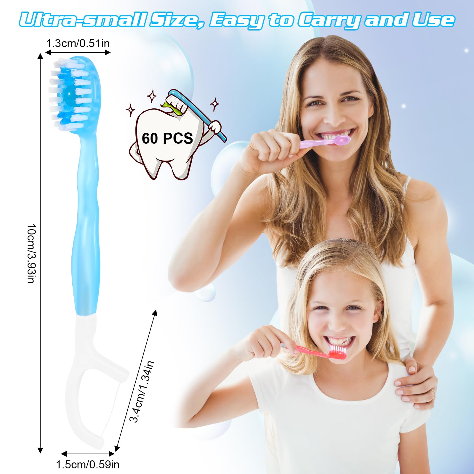 Pink ZUNKNOD 60-pack mini disposable toothbrush with toothpaste
