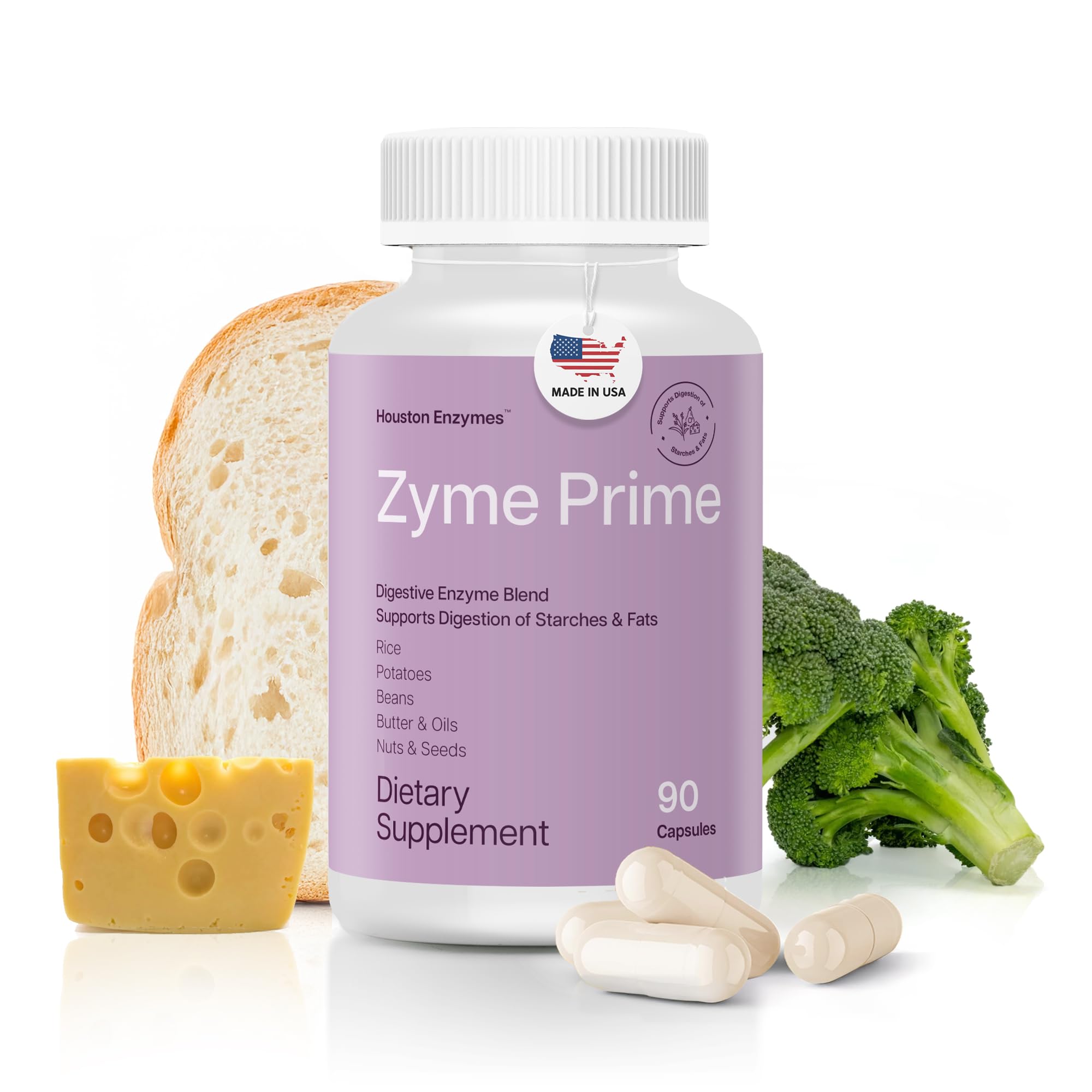 Front view of Houston Enzymes Zyme Prime 90 capsules