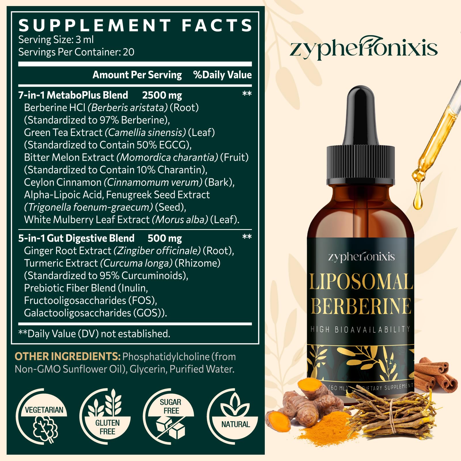 Berberine liposomal liquid dropper in use