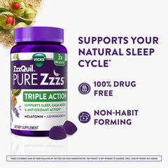 Close-up of ZzzQuil PURE Zzzs Triple Action bottle